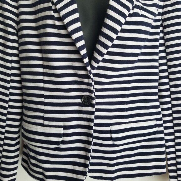 Merona Navy White Striped Blazer M Preppy Coastal Nautical Stretch - Picture 5 of 10